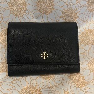 Tory Burch Robinson Medium Flap Grosgrain Black Wallet EUC